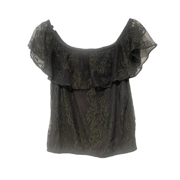 American Eagle Outfitters Grey Lace Off the Shoulder Top Size Medium Y2K - Picture 1 of 7